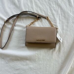 Michael Kors Beige Crossbody Bag with Gold Chain